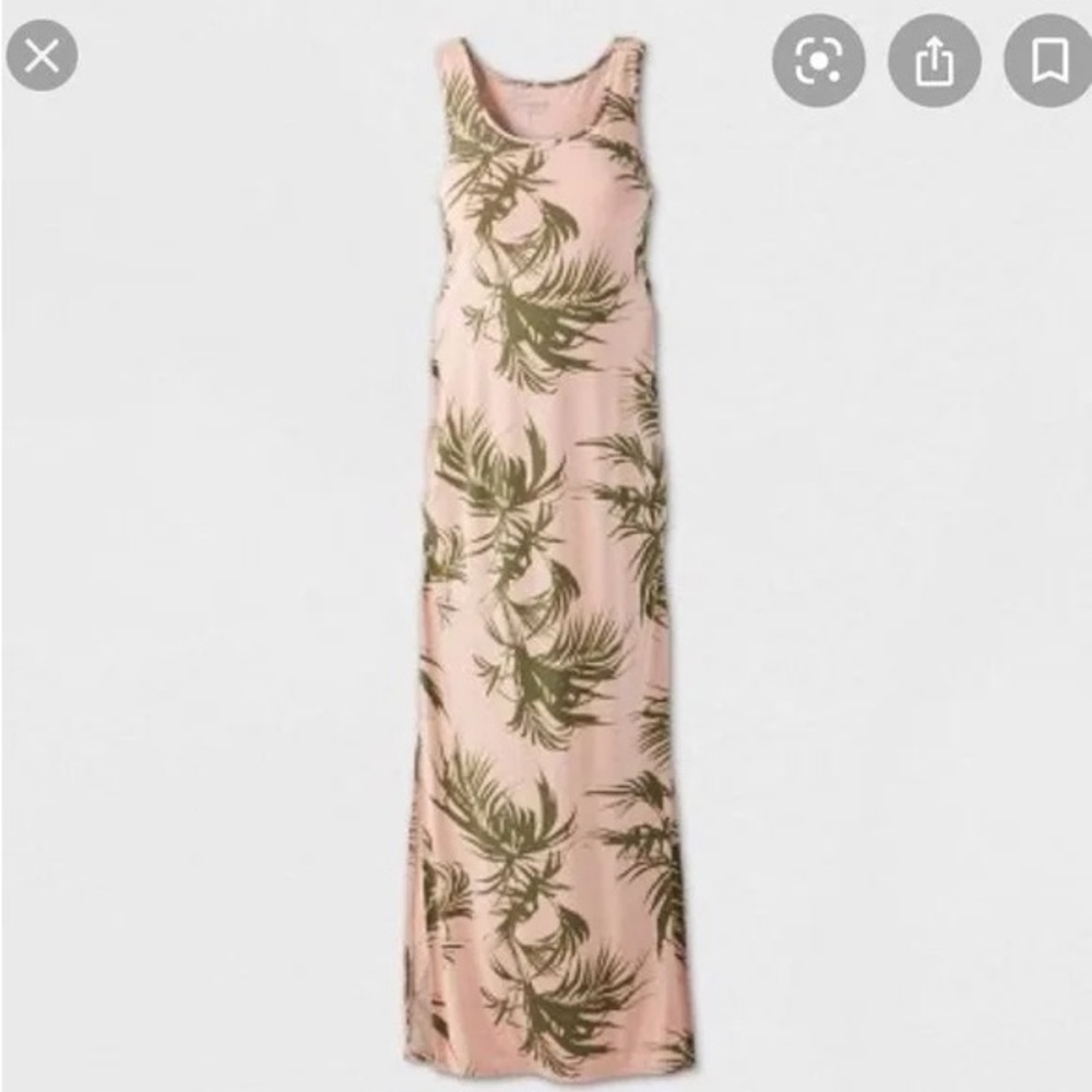 🦋 Maternity Sleeveless Pink and Green Tropical Maxi Dress XS